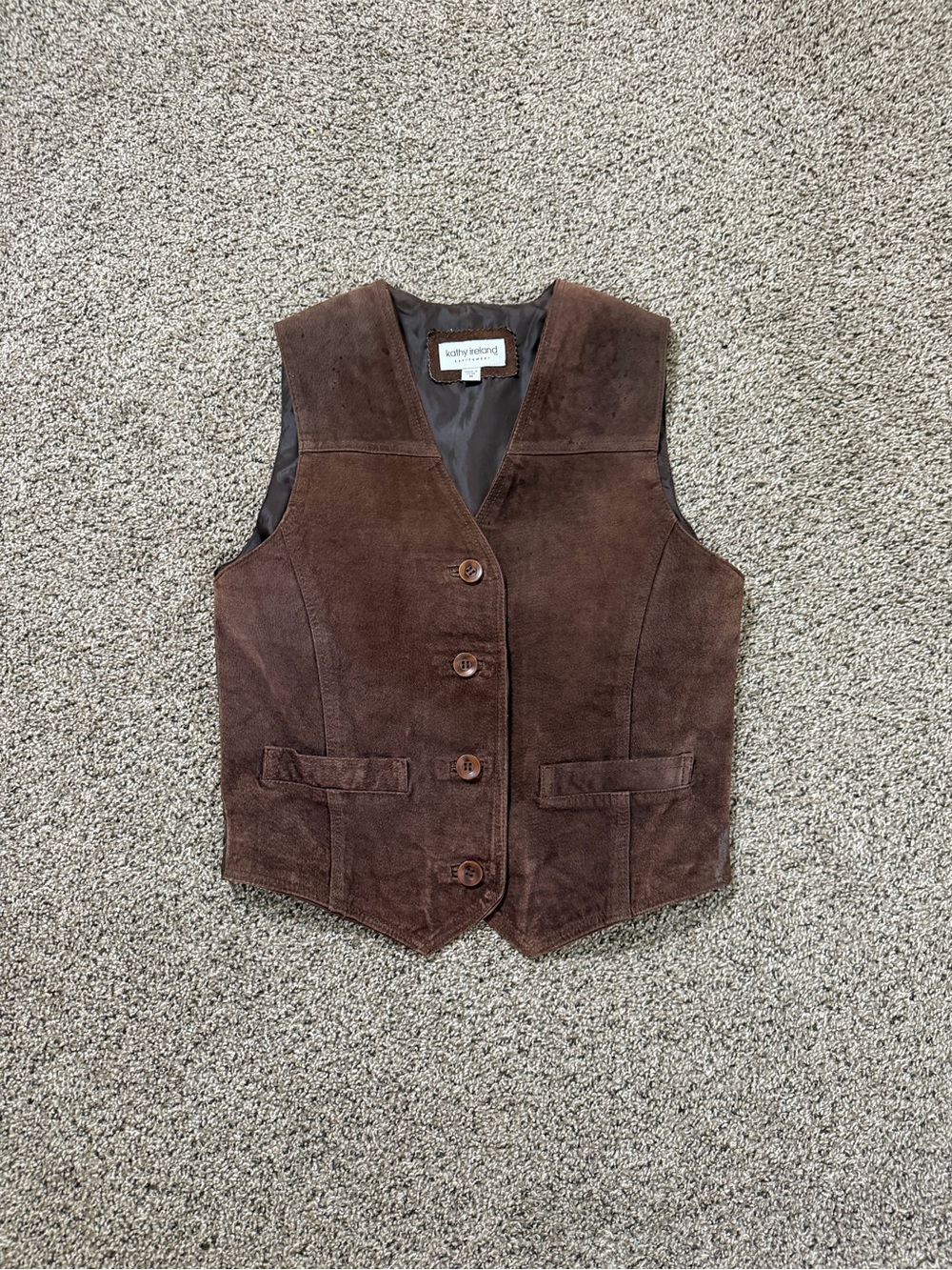 Kathy Ireland Chocolate Brown Suede Button Vest